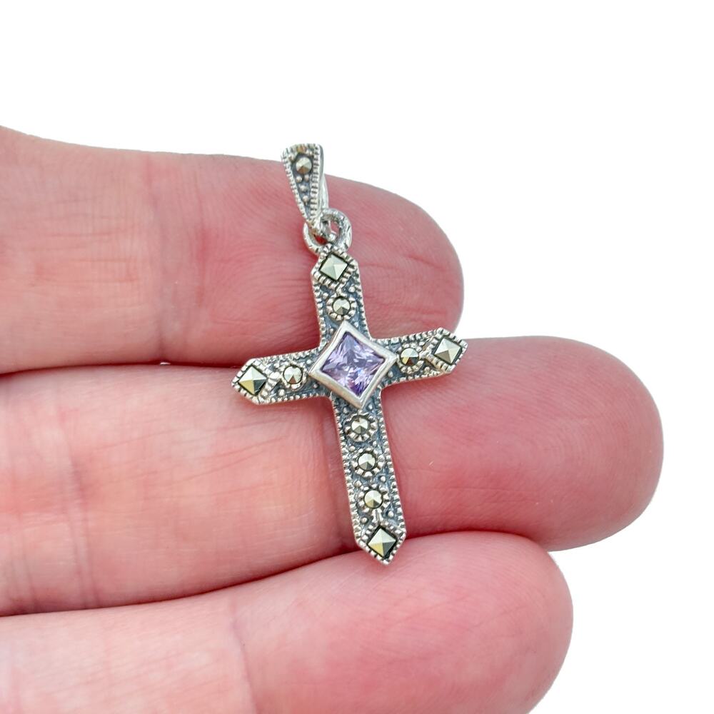 Vintage Sterling Silver 925 Amethyst Cross Pendant